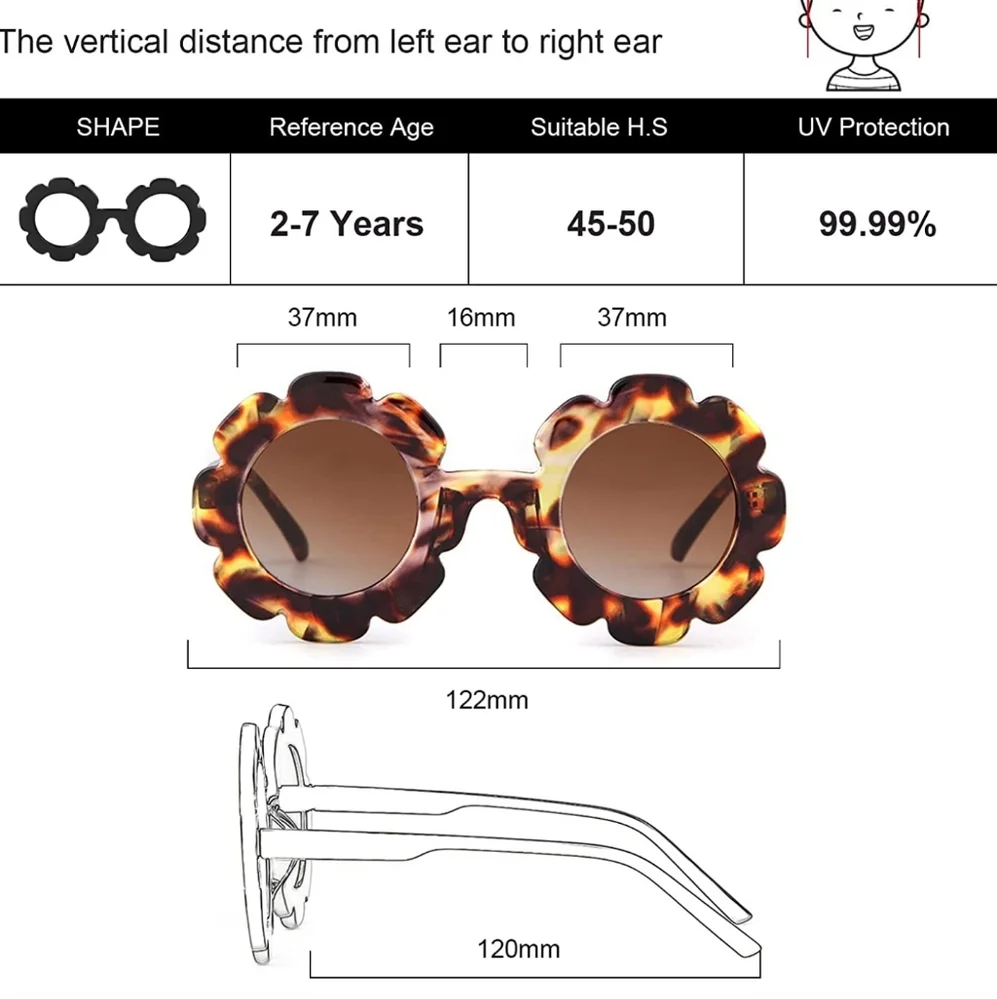 NEW ADEWU Sunglasses for Kids Round Flower Cute Glasses UV 400 Protection Girls